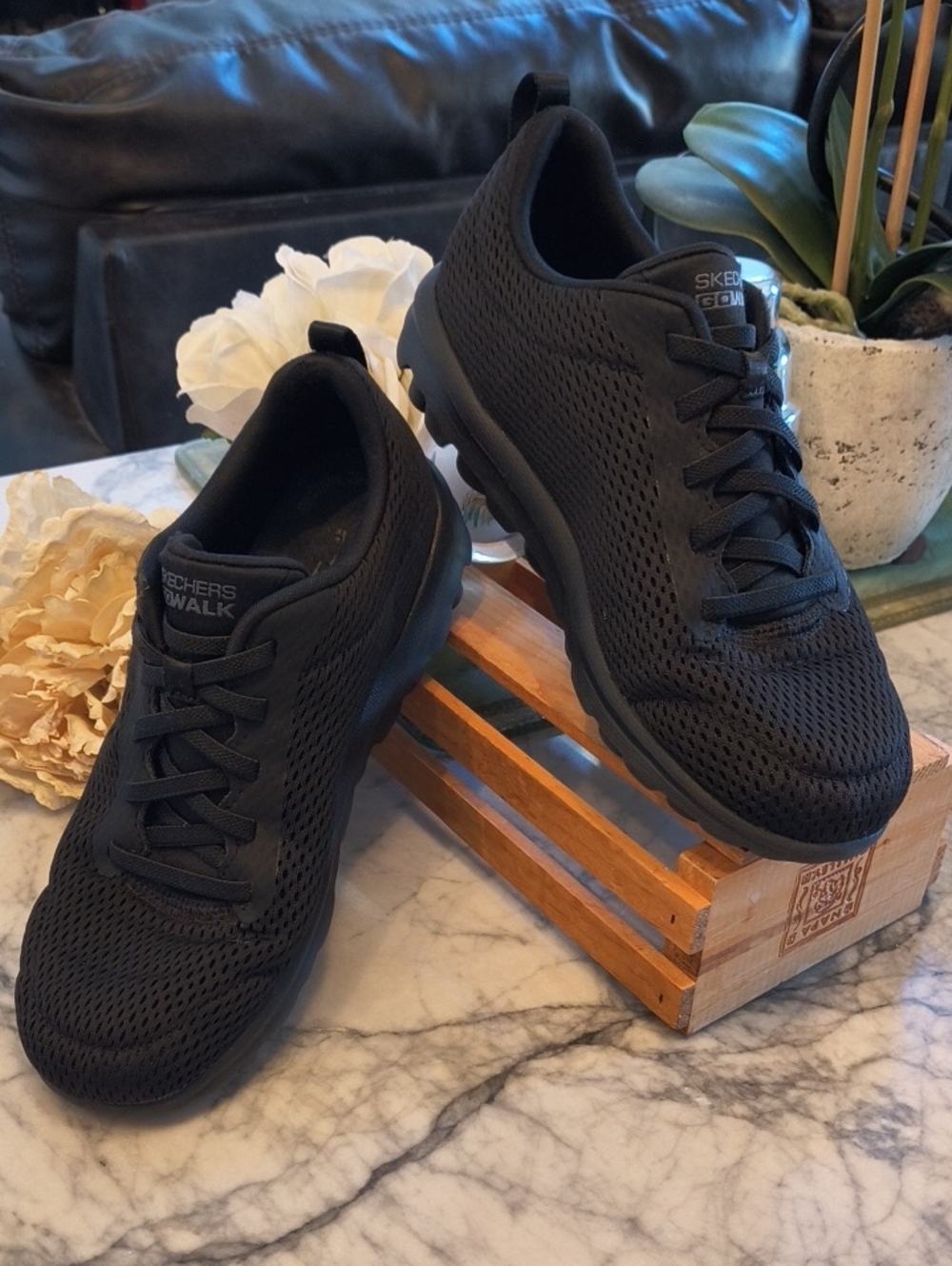 Skechers Black Mesh Lace-Up GOwalk Women's Athletic Sneakers